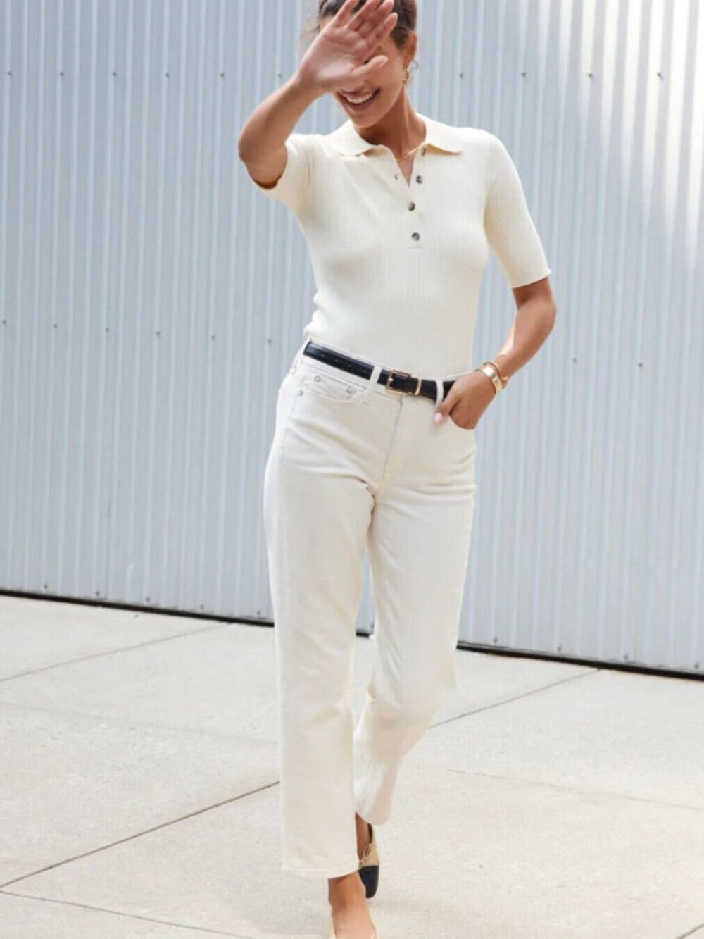 AYR The Club Soda Elbow Sleeve Polo Top  Small